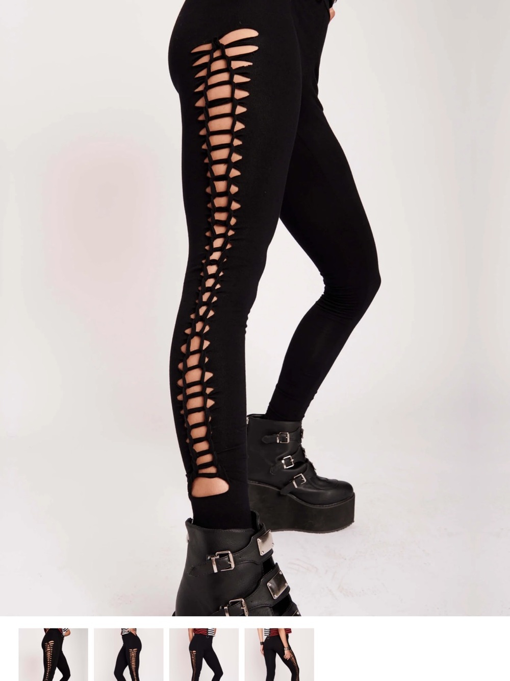 Lace-Up Side Cutout Leggings - Black